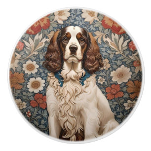 Elegant Spaniel On Floral Background Ceramic Knob