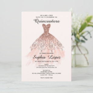 Elegant Spanish Quinceañera Mis Quince Pink Rose Invitation