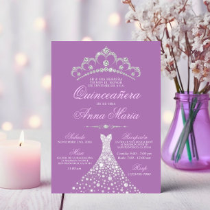 Elegant Spanish Quinceañera Mis Quince Purple Invitation