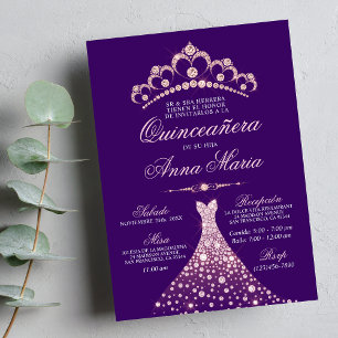 Elegant Spanish Quinceañera Mis Quince Purple Invitation