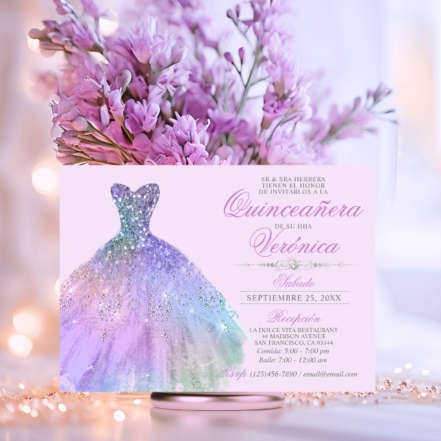 Elegant Spanish Quinceañera Mis Quince Purple Invitation (Elegant Spanish Quinceañera Mis Quince Purple Invitation)