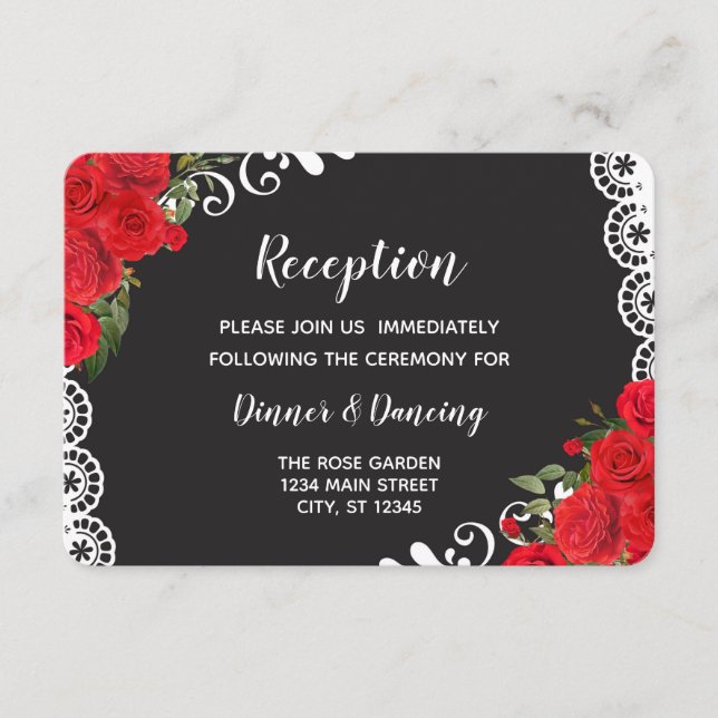 Elegant Spanish Rose & Lace (red/blk) Enclosure Card (Front)