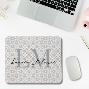 Elegant Spanish Tile Monogram Script Name Mouse Mat