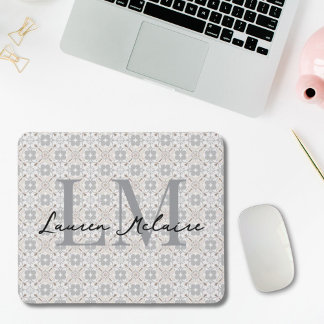 Elegant Spanish Tile Monogram Script Name  Mouse Mat