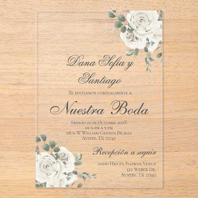 Elegant Spanish Wedding Acrylic Invitation (Front)