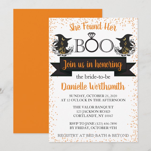 Elegant Sparkle Boo Halloween Witch Bridal Shower Invitation (Front/Back)