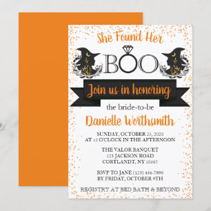 Elegant Sparkle Boo Halloween Witch Bridal Shower Invitation