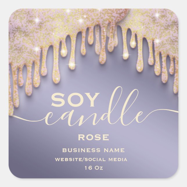 Elegant sparkle drips script soy candle label (Front)