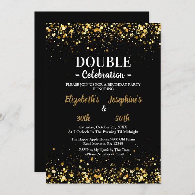 Elegant sparkle Dual Birthday Soiree Invitation (Front/Back)
