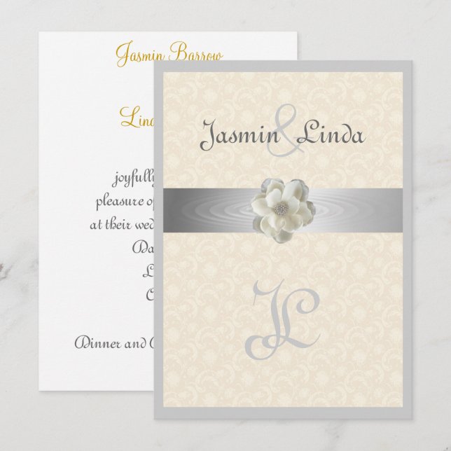 Elegant, Sparkle, Faux Ribbon, Wedding Invitation (Front/Back)