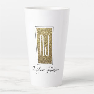 Elegant Sparkle Gold Glitter Monogram Name Latte Mug