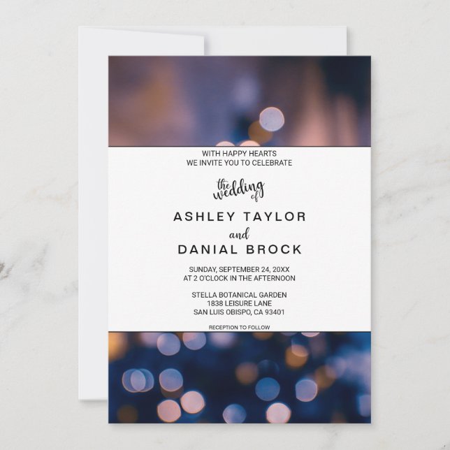 Elegant sparkle lights bokeh blur blue Wedding Inv Invitation (Front)