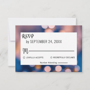 Elegant sparkle lights bokeh blur blue Wedding RSV RSVP Card