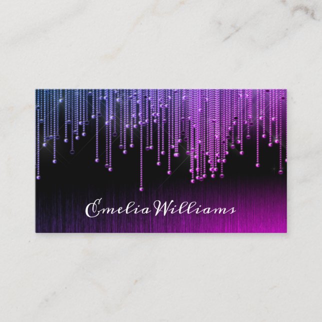Elegant Sparkle Purple Crystal Rhinestone Black Business Card (Front)