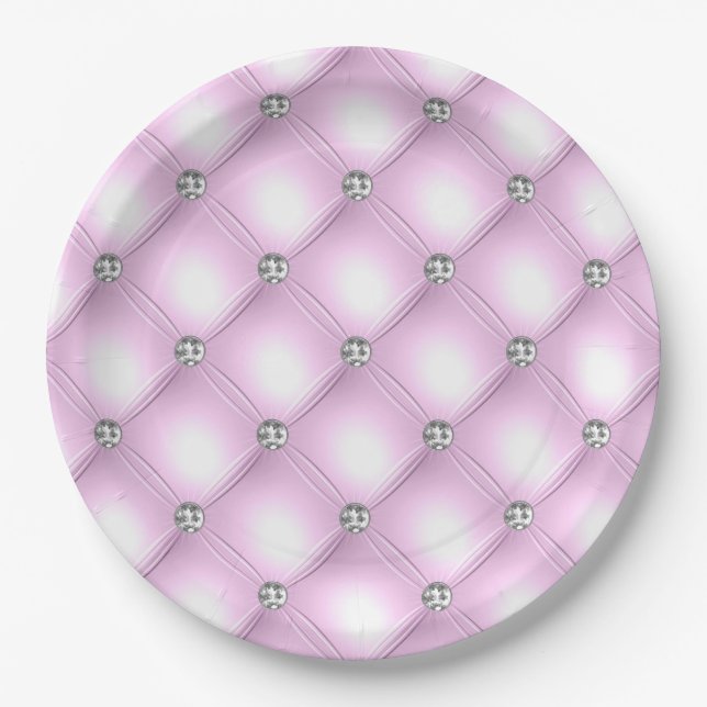 Elegant Sparkle Purple Tufted Bling Glam Wedding Paper Plate (Front)