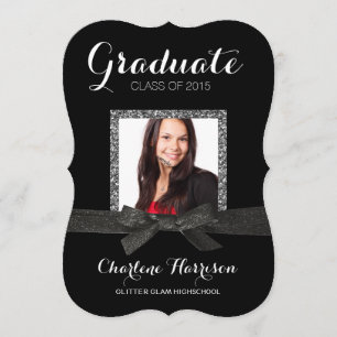 Elegant Sparkle Ribbon Photo Girl Graduation Invitation