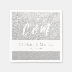 Elegant Sparkle Silver Glitter Wedding Napkins