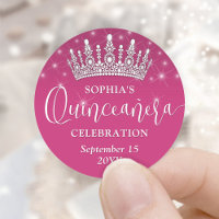 Elegant Sparkles Quinceañera Crown Fuschia Pink