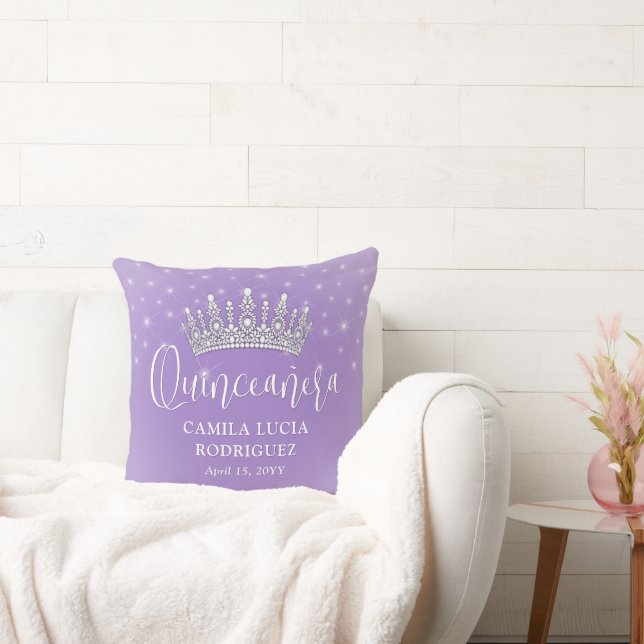 Elegant Sparkles Quinceañera Lilac Purple Keepsake Cushion (Couch)