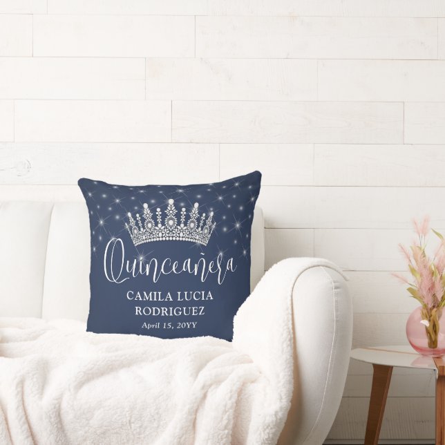Elegant Sparkles Quinceañera Navy Blue Keepsake Cushion (Couch)