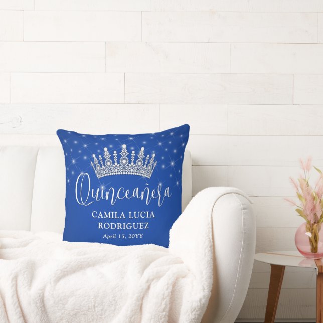 Elegant Sparkles Quinceañera Royal Blue Keepsake Cushion (Couch)