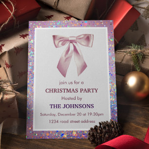 Elegant Sparkling Bow Christmas Party Invitation