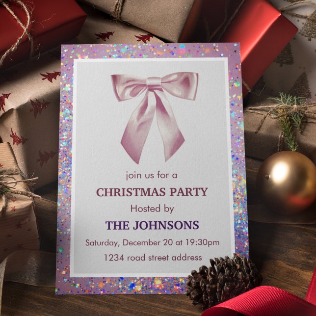 Elegant Sparkling Bow Christmas Party Invitation (Creator Uploaded)