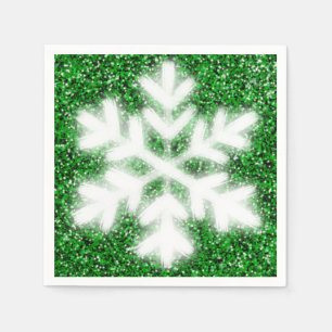 Elegant sparkling glitter green frosty snowflake napkin