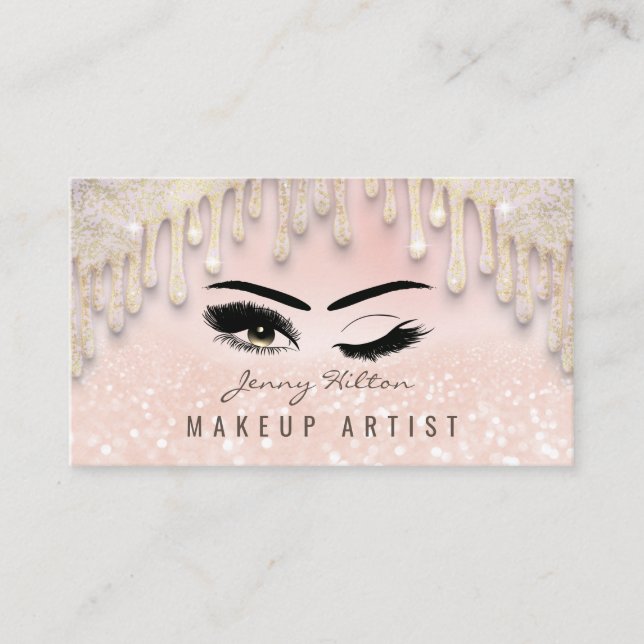 Elegant sparkling glittery drips lashes makeup business card (Front)