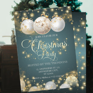 Elegant Sparkling Gold Christmas Ball Party  Invitation