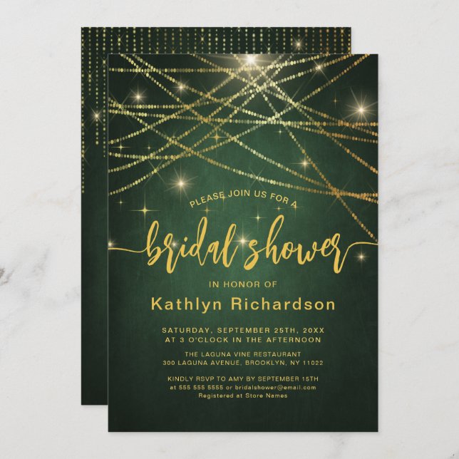 Elegant Sparkling Gold String Lights Bridal Shower Invitation (Front/Back)