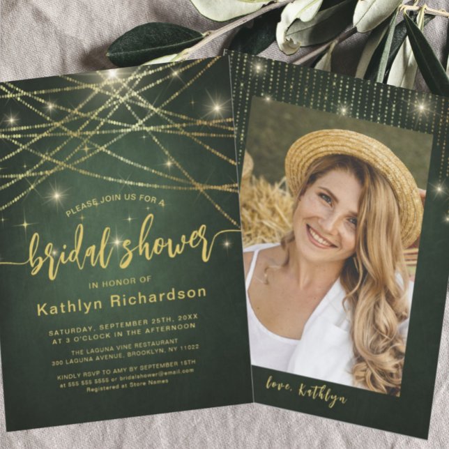 Elegant Sparkling Gold String Lights Bridal Shower Invitation (Creator Uploaded)