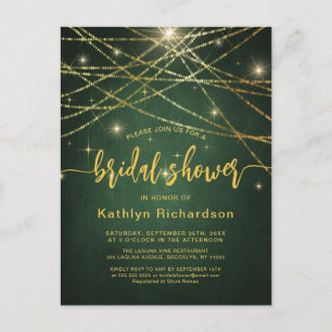 Elegant Sparkling Gold String Lights Bridal Shower Invitation Postcard