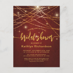Elegant Sparkling Gold String Lights Bridal Shower Invitation Postcard