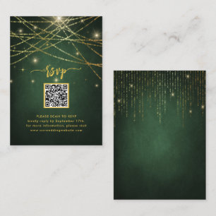 Elegant Sparkling Gold String Lights QR Code RSVP Enclosure Card