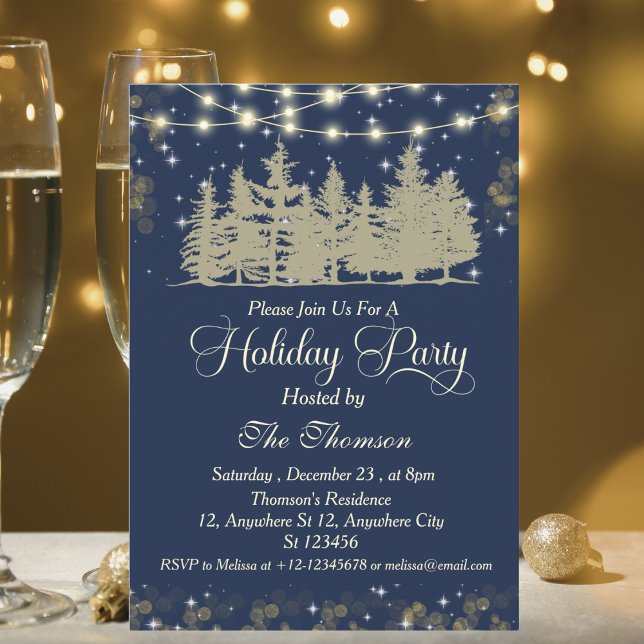 Elegant Sparkling Golden Winter Holiday Party  Invitation (Creator Uploaded)