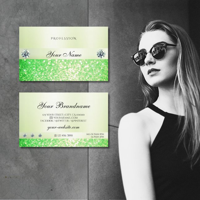 Elegant Sparkling Grass Green Glitter and Diamonds Business Card (Creator Uploaded)