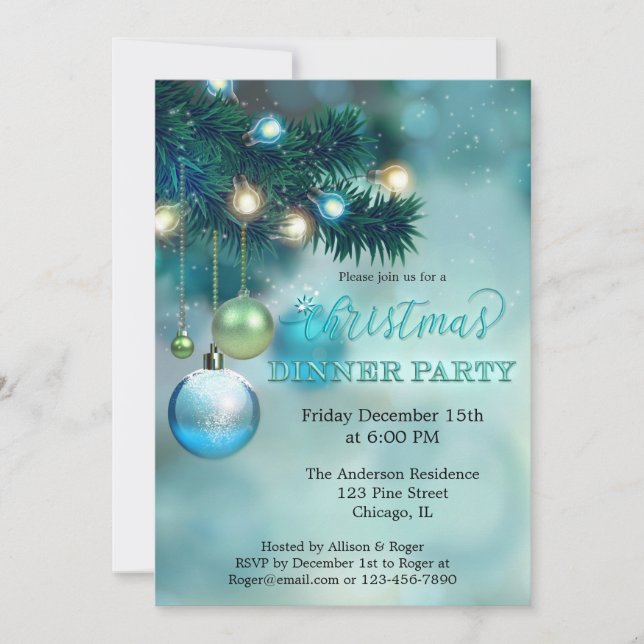 Elegant Sparkling Lights Christmas Dinner Party Invitation (Front)