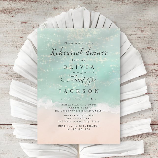 Elegant sparkling ocean beach Rehearsal Dinner Invitation (Elegant sparkling ocean beach Rehearsal Dinner Invitation)