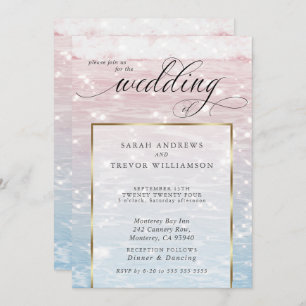 Elegant Sparkling Ocean Beach Wedding Invitation