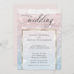 Elegant Sparkling Ocean Beach Wedding Invitation