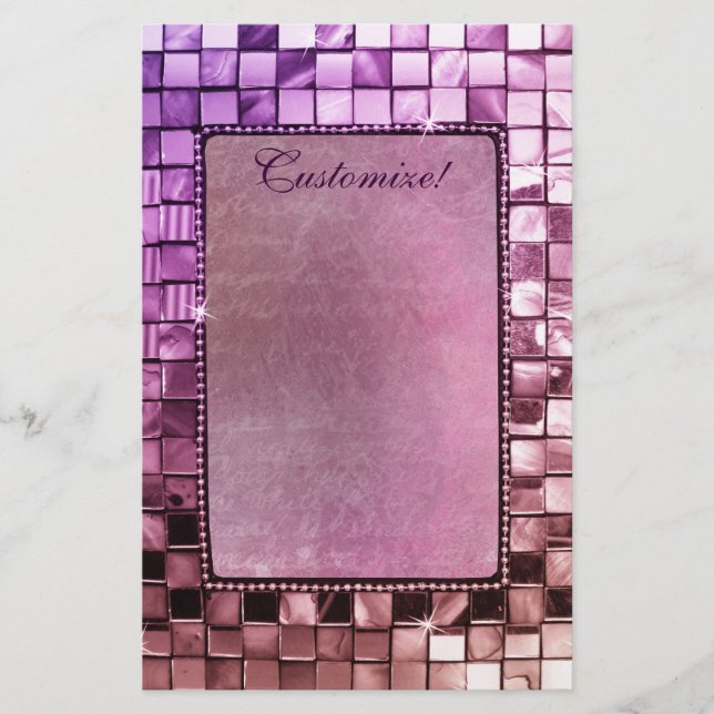Elegant Sparkling Purple Frame Custom Stationery (Front)