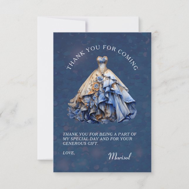 Elegant Sparkling Quinceanera Dress Thank You Card (Front)