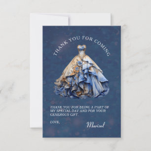 Elegant Sparkling Quinceanera Dress Thank You Card