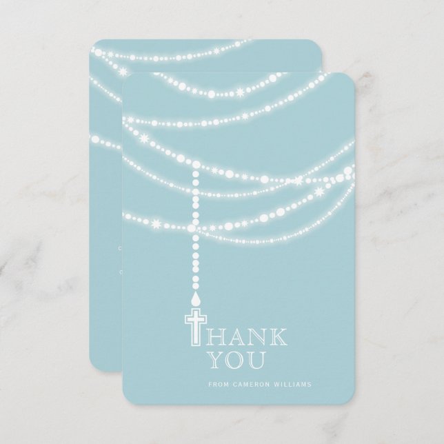 Elegant Sparkling Rosary Beads And Cross Religious Invitation (Front/Back)