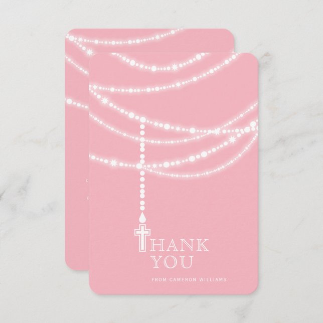 Elegant Sparkling Rosary Beads And Cross Religious Invitation (Front/Back)