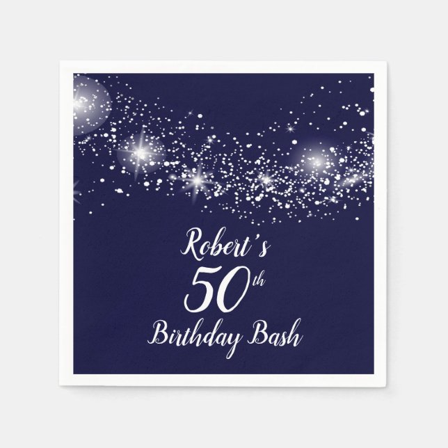 Elegant Sparkling Stars on Navy Blue Napkin (Front)