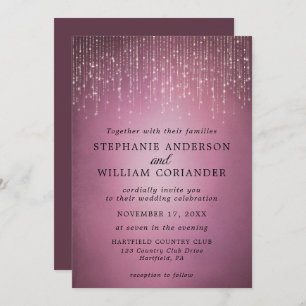 Elegant Sparkling String Lights Cranberry Wedding Invitation