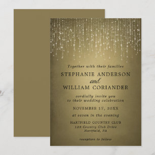 Elegant Sparkling String Lights Gold Wedding Invitation
