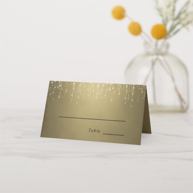 Elegant Sparkling String Lights Gold Wedding Place Card (Front)